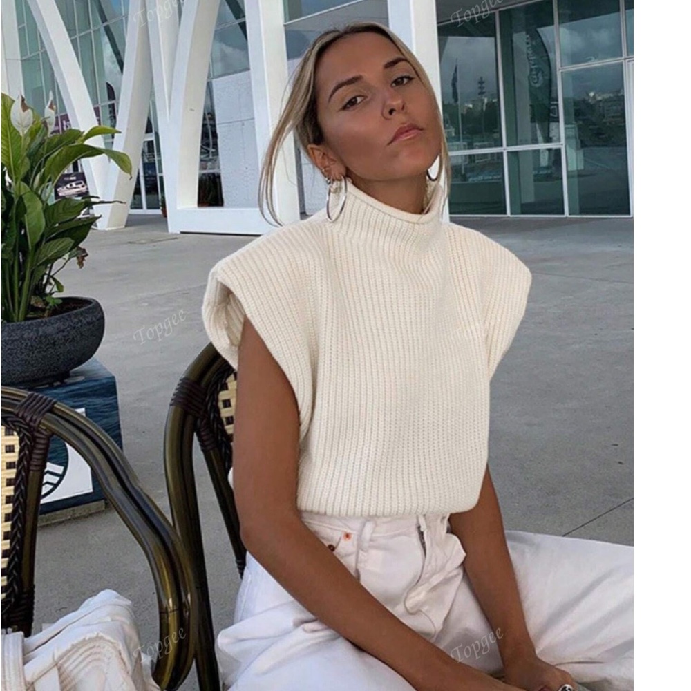 Cable Knit Beige Muscle Tee Top - Picture 2 of 14